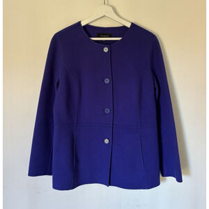 Talbots Jacket 8 Womens Wool Blend Purple Buttons Pockets Crew Neck